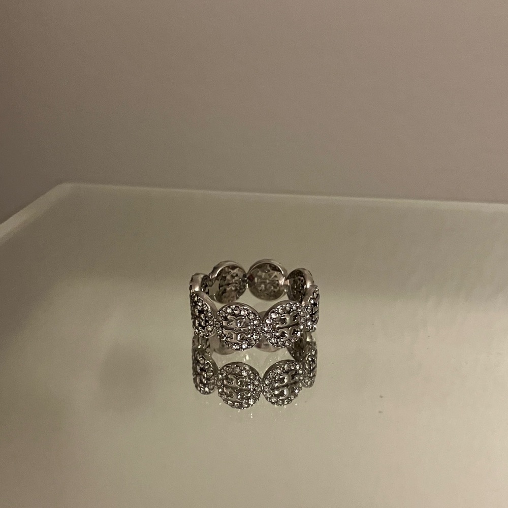 Tory Burch Silver Logo Ring size 6